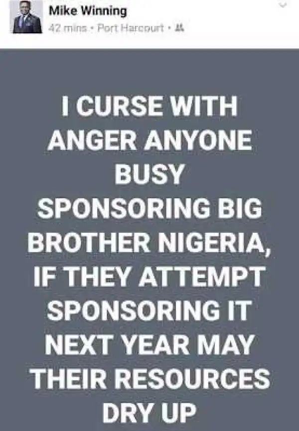 Pastor Lays Curse on Big Brother Naija Organizers